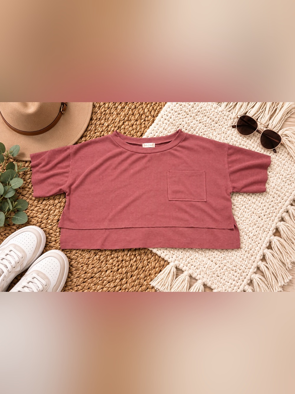 Altar’d State Dusty Mauve Pink Cropped Pocket Tee Short Sleeve Top M